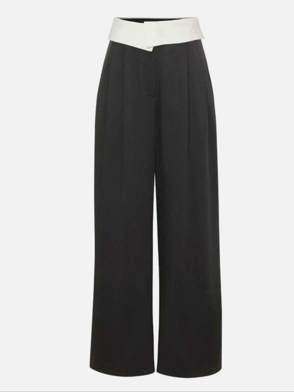 NWT Noli Womens Soho Foldover Wide Leg Black Trouser Pants Contrast Waistband 14 - Picture 2 of 13